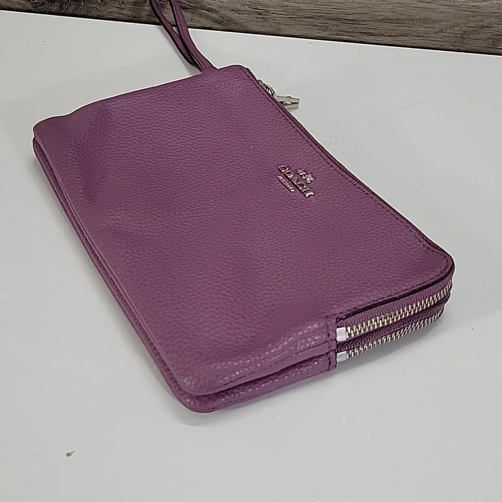 Coach Purple Pebble Leather Wristlet Clutch Bag F87587